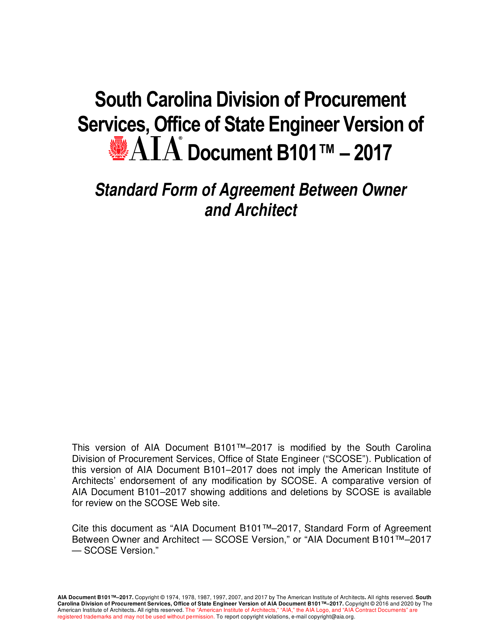 South Carolina Office of State Engineer Version of AIA Document B101